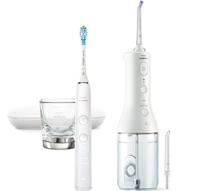 Philips Sonicare 9000 Diamond Clean Wit (HX9911/27) + Power Flosser 3000 Monddouche Wit (HX3806/31) - Elektrische Tandenborstel en Flosapparaat