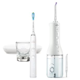 Draadloze Power Flosser 3000 Waterflosser + DiamondClean 9000 - wit