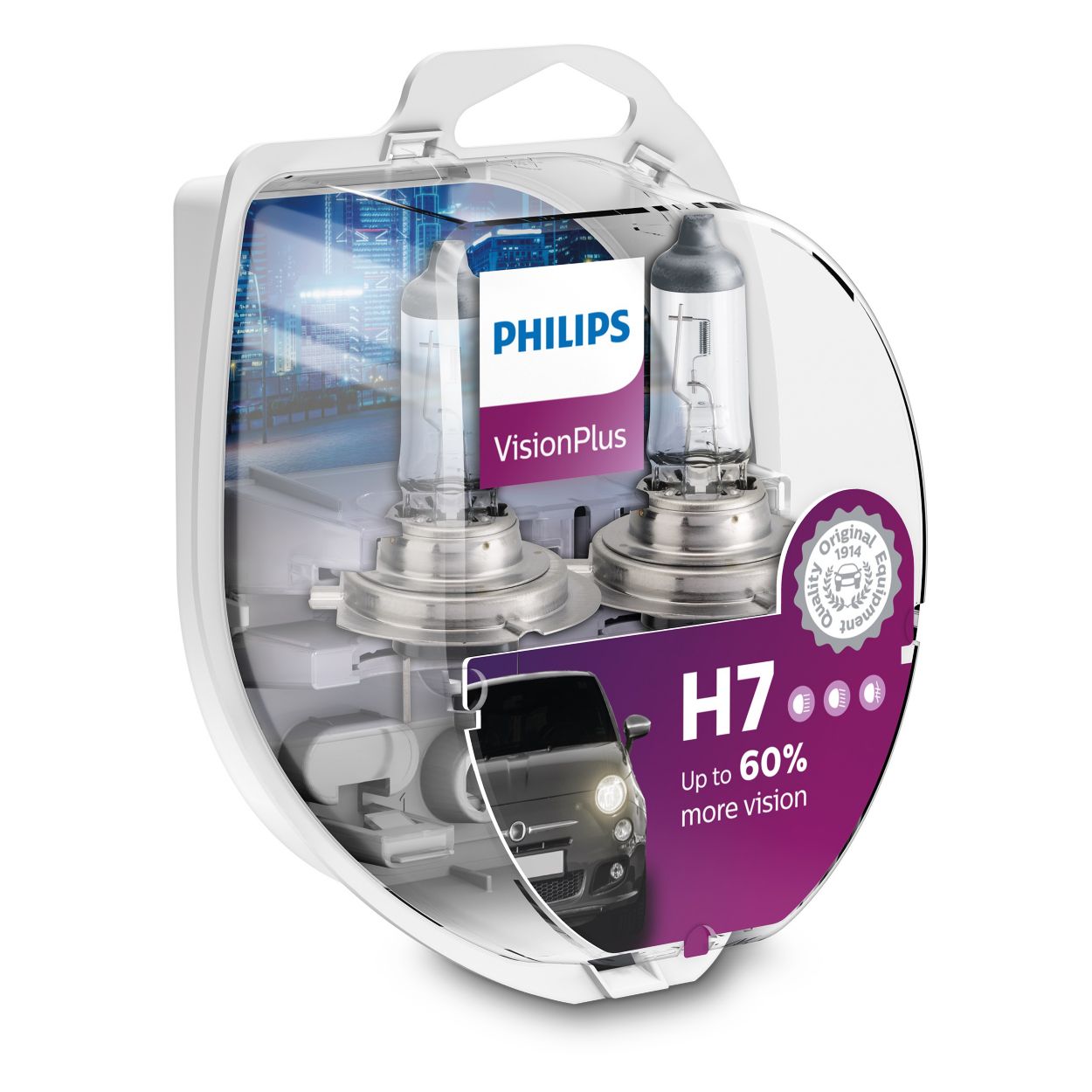 Philips H7 VisionPlus Upgrade Headlight Bulb with up to 60% More Vision, 2  Pack