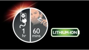 60 minutes d'autonomie pour 1 h de charge, ou fonctionnement sur secteur