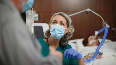 Nurse caring for patient close up