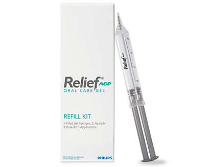 A Relief ACP syringe leaning against a refill box