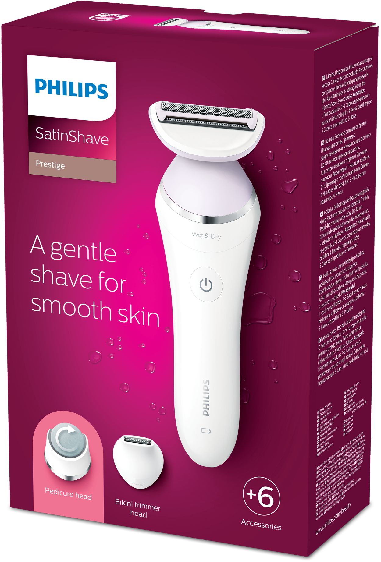 Philips Afeitadoras eléctricas, SatinShave Prestige Afeitadora Eléctrica  con 5 Accesorios para su uso en el Cabello en Las Piernas, axilas y Bikini