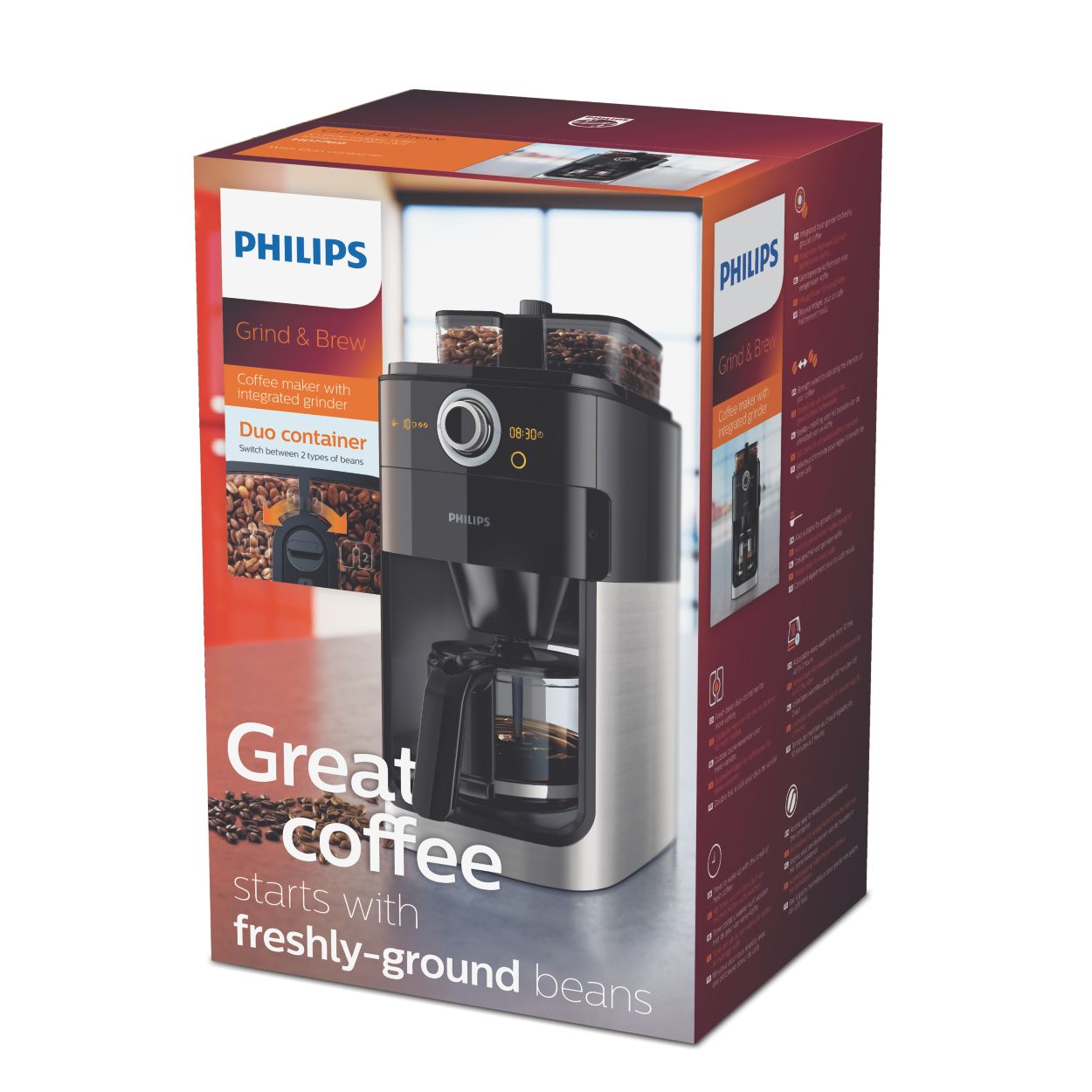 Philips cafetière filtre avec broyeur intégré grind & brew hd7769/00 -  Conforama