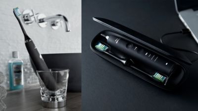 フィリップス ソニッケアー ダイヤモンドクリーン スマート ブラック歯ブラシ、充電用ガラス、トラベルケース付き