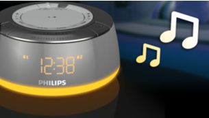 Wake up to melody, radio or buzzer with mood-lights