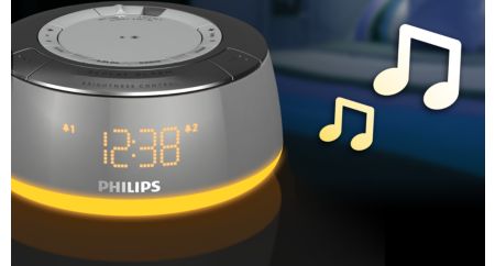 Wake up to melody, radio or buzzer with mood-lights