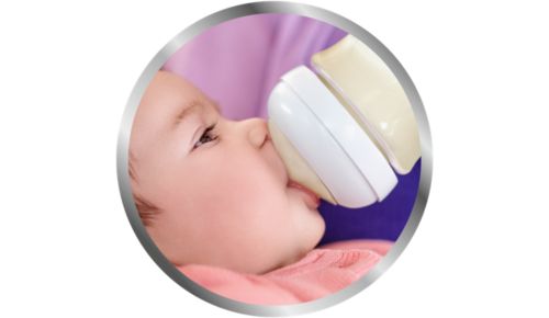 Natural latch-on due to the wide breast shaped teat