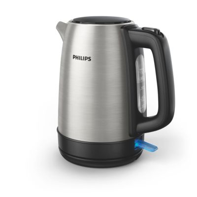 Philips Bouilloire Électrique - 1.7 L, Couvercle à Ressort et Voyant Lumineux, En Verre, Socle 360° (HD9339/80) & Grille-pain - 2 Fentes, 8 Réglages, Réchauffe-Viennoiseries, Noir (HD2581/90