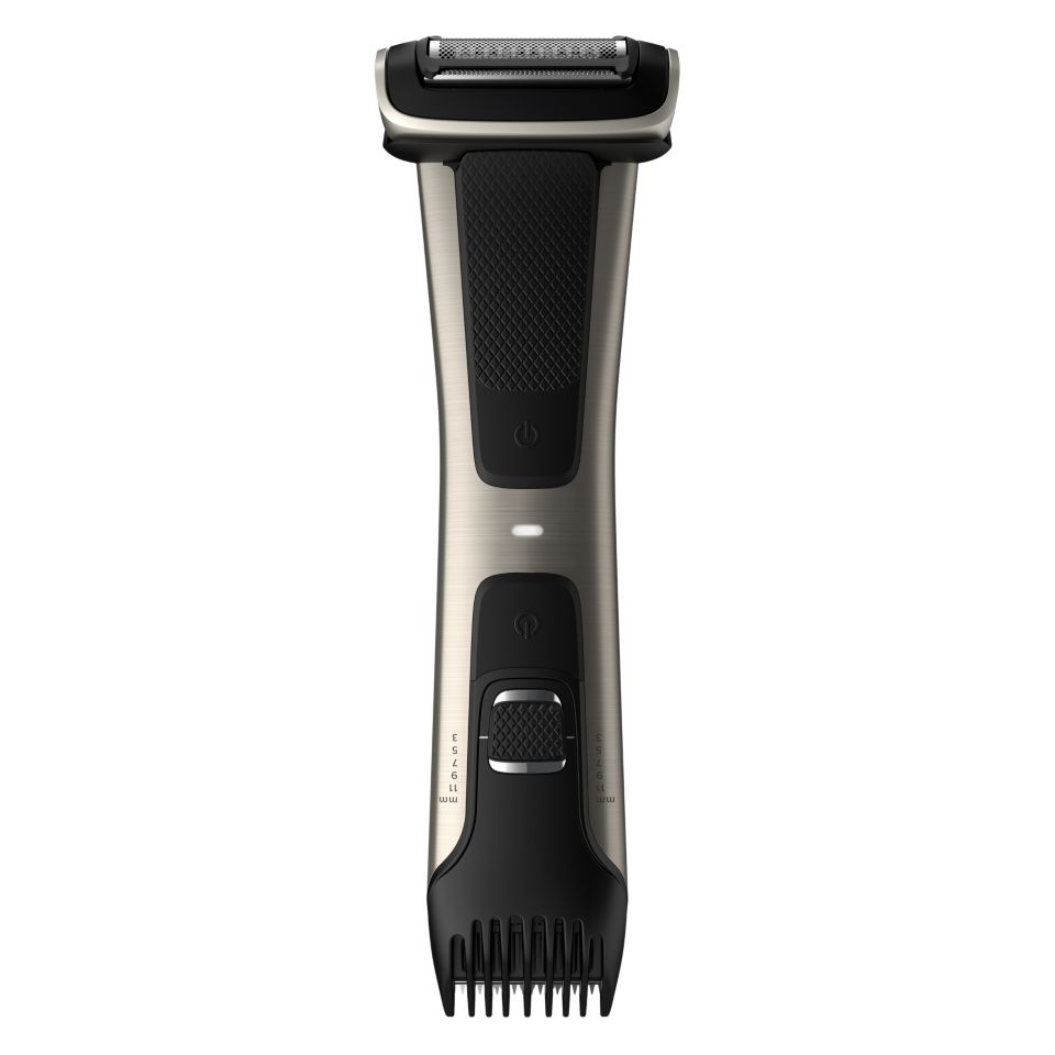 Philips BG5020/15 Bodygroom Series 5000 with Back Hair Removal Attachment  and 3 Comb Attachments for Trimming, Black/Silver