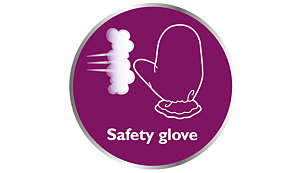 Handschoen voor extra bescherming tijdens het stomen