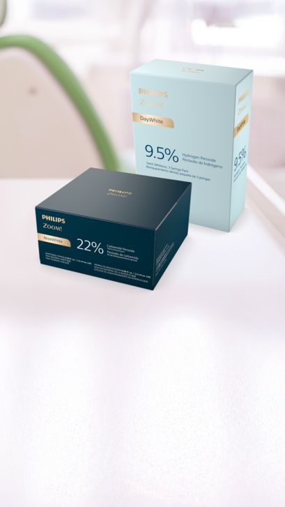 Philips Zoom! take-home solutions arranged on a countertop