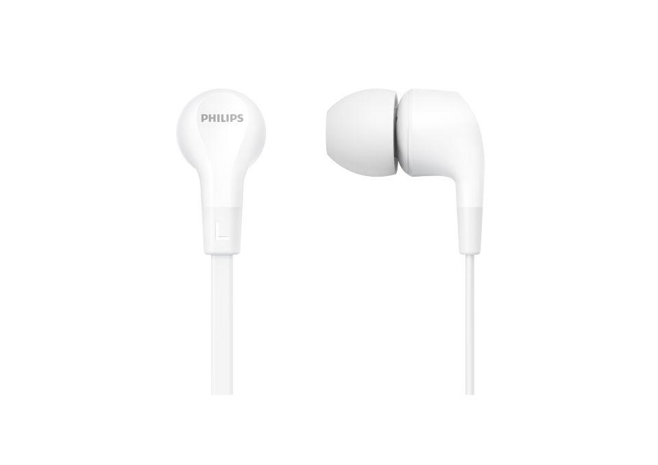 Philips TAA1105WT/00 Cuffie con Filo per Fitness e Sport, Microfono, IPX2  Resistenti al Sudore, Supporti per l'orecchio Flessibili, Vestibilità  Sicura, Pulsanti Integrati, Auricolari con Filo, Bianco