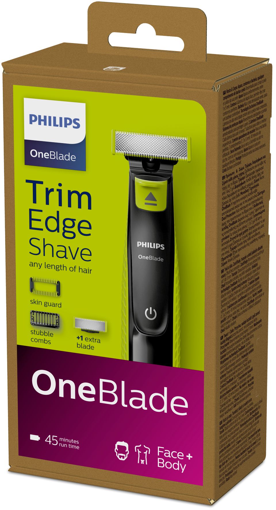 Philips OneBlade Face + Body, Trimmen, Stylen, Rasieren, Für jede  Haarlänge, Je 1 x Klinge für Gesicht und Körper, 4 Aufsätze (Modell  QP2620/16) Black