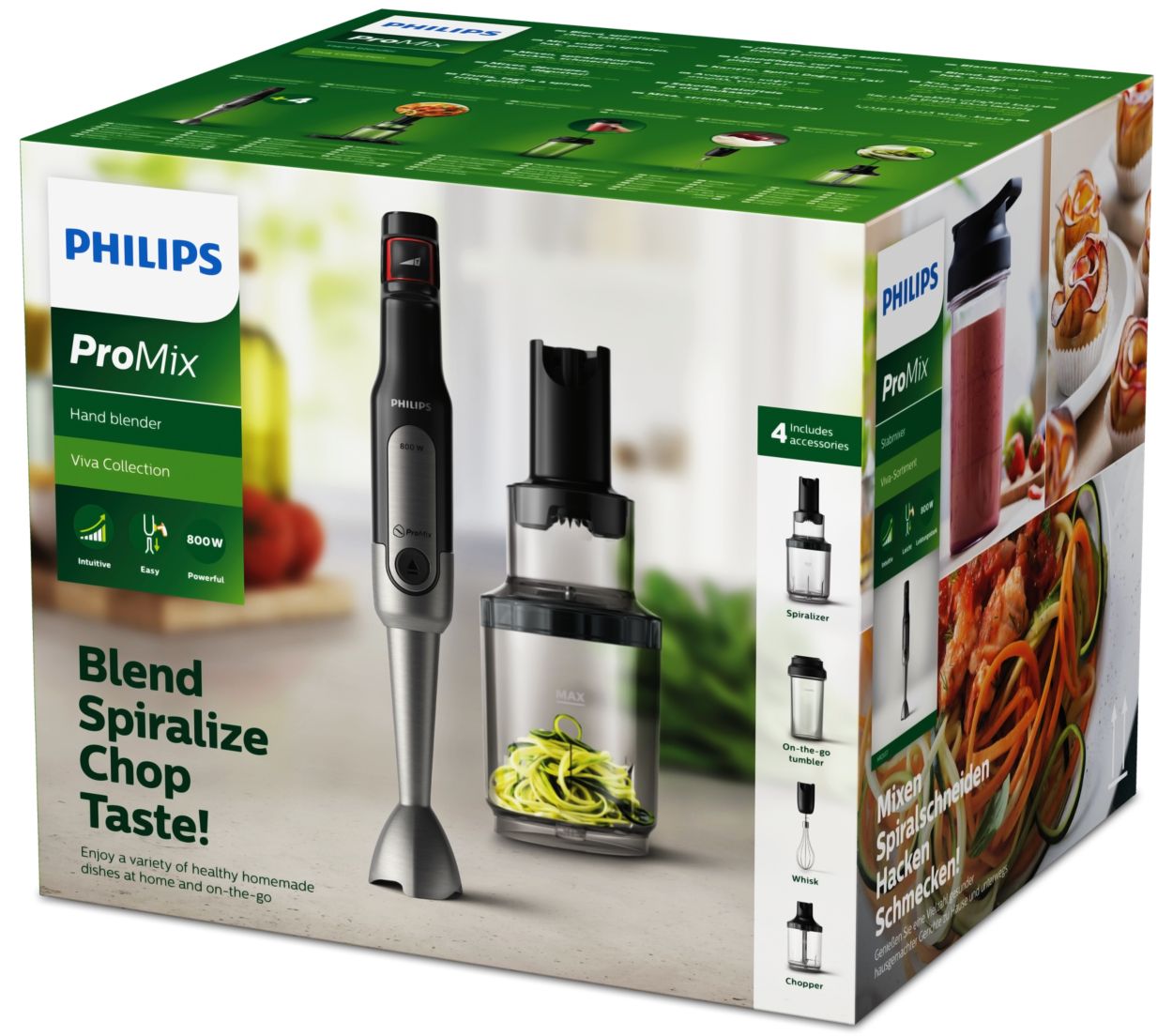 Philips Mixeur Plongeant - 800W, Fouet, Spiraliseur et Hachoir, ProMix &  SpeedTouch, Blanc (HR2657/90) : : Cuisine et Maison