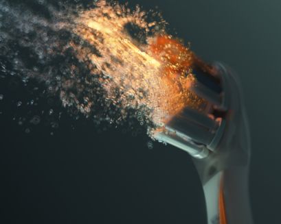 A brush head pulsing to create cleaning microbubbles.