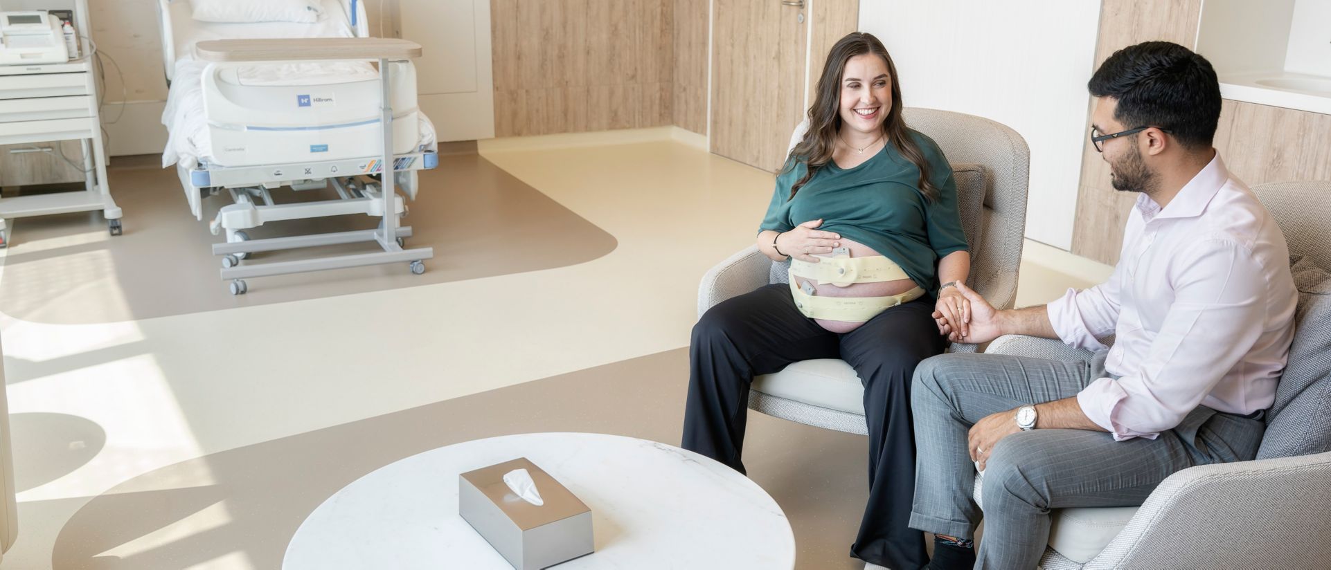 patient sitting in chair with cableless 
