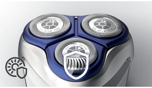 Los bordes redondeados se mueven cuidadosamente por la piel para un afeitado con protección