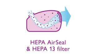 HEPA AirSeal -tiivistys ja HEPA 13 -suodatin