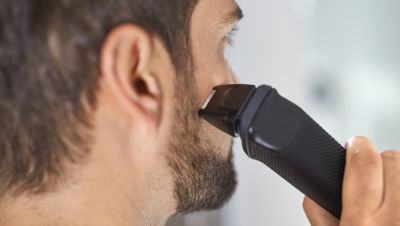 Precision shaver perfects the edges of cheeks, chin and neck