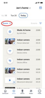 Events tab
