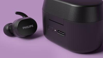 Portable USB-C charging case. 18 hours extra play time