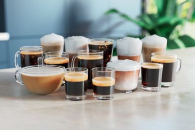 Variety of coffee drinks prepared with the Series 5500