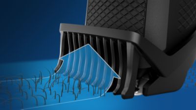 Trims evenly and captures low-lying hairs