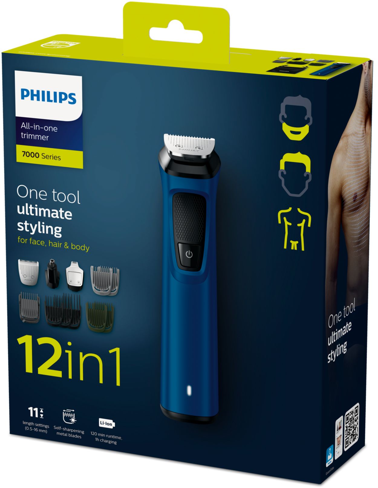 Buy PHILIPS Series 7000 12-in-1 Rechargeable Cordless Grooming Kit for  Face, Hair & Body for Men (90min Runtime, DualCut Technology, Blue) Online  - Croma