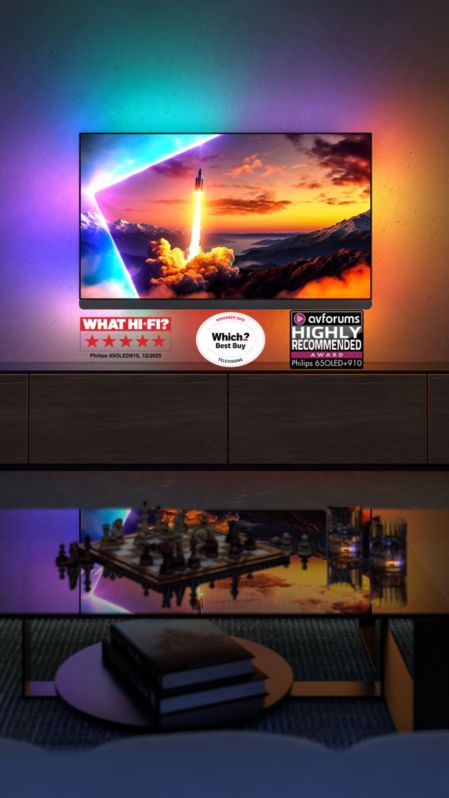 Philips OLED 910 Ambilight TV lighting the wall