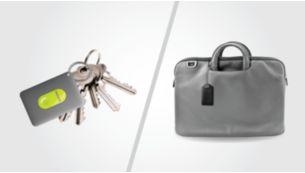 有護套的 InRange 裝置可安全夾在鑰匙圈或放在提袋內