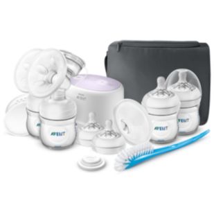 Double breast pump, bottle & brush set