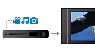 Lit les DivX, MP3, WMA et les photos d'appareils numériques au format JPEG