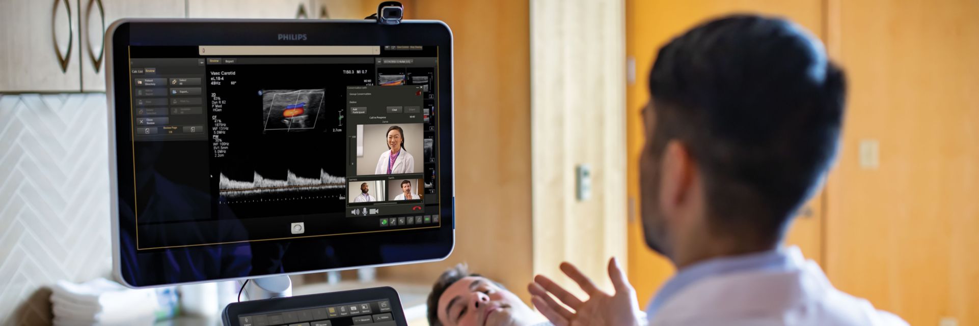 Physician connects with other experts during an ultrasound exam