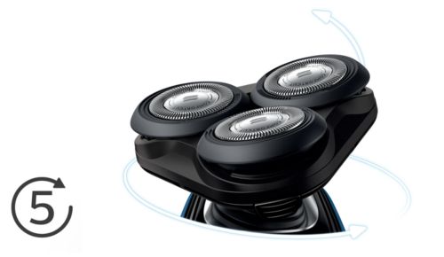 Le testine si flettono in 5 direzioni per una rasatura veloce ed efficace