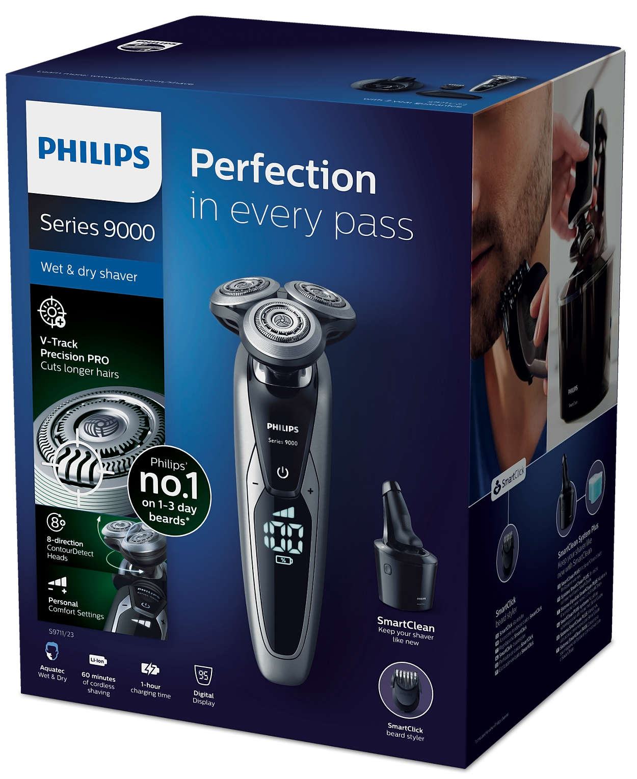 Beard Styler NEW PHILIPS S9711 Series 9000 Wet/Dry Electric Shaver SmartClean 