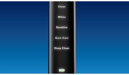 5 modi: Clean, White, Sensitive, Gum Care, Deep Clean