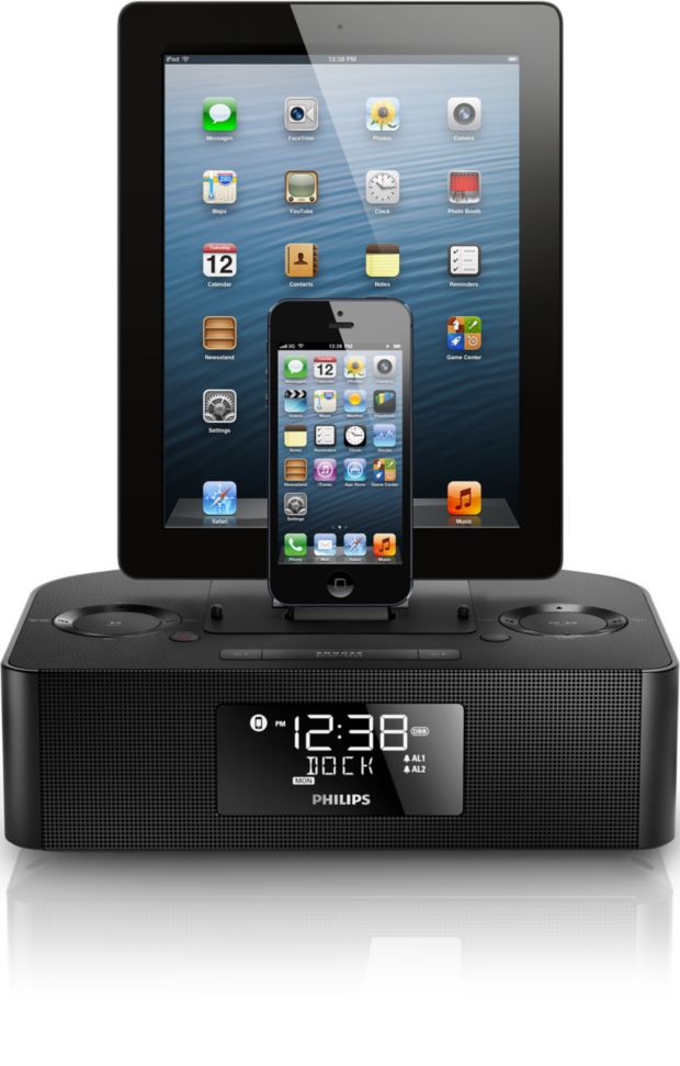 Dual dock triple charging clock radio