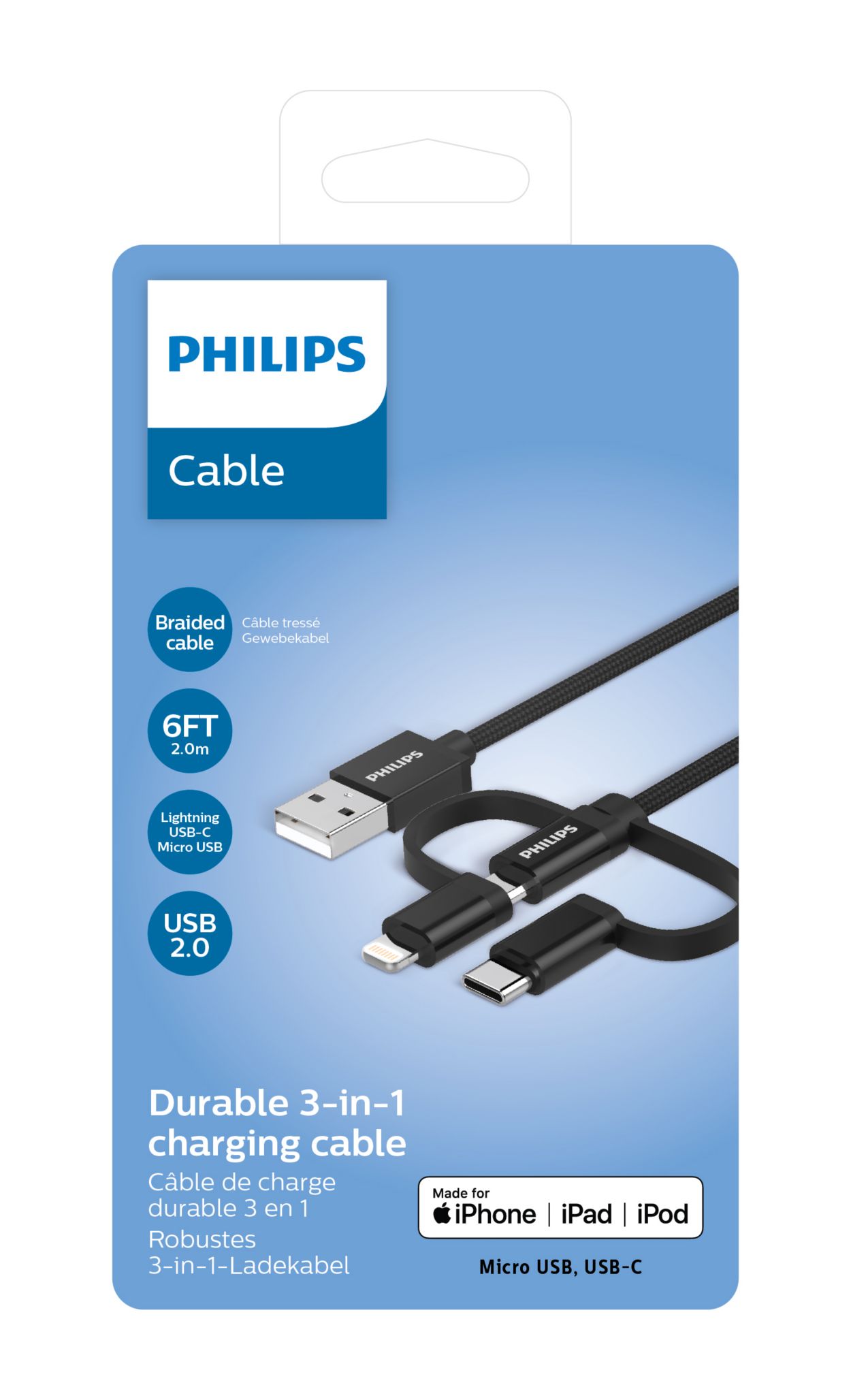 Кабель 3 в 1: Lightning, USB-C, Micro USB DLC5206T/00 | Philips