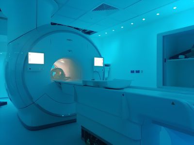 Philips Ingenia Ambition 1.5T X MRI system in a patient-ready suite illuminated with calming blue lighting
