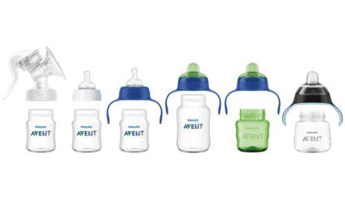 Gamme de produits compatibles, du tire-lait à la tasse.