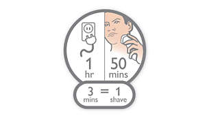 50+ shaving minutes, 1-hour charge