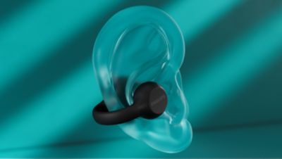 Ear-cuff style open earbuds. Comfy all day