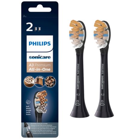 HX9092/11 Philips Sonicare A3 Premium All-in-One 2x Black sonic toothbrush heads