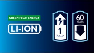 Ātri uzlādējama energosistēma: 1 st./60 minūtes bezvadu lietojums
