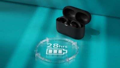Up to 28 hours of play time. Slimline charging case