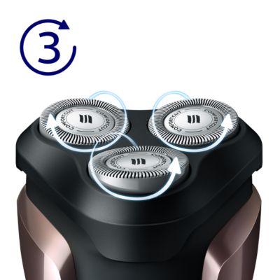 刀头可 3 向转动，轻松剃除各曲线处的胡须