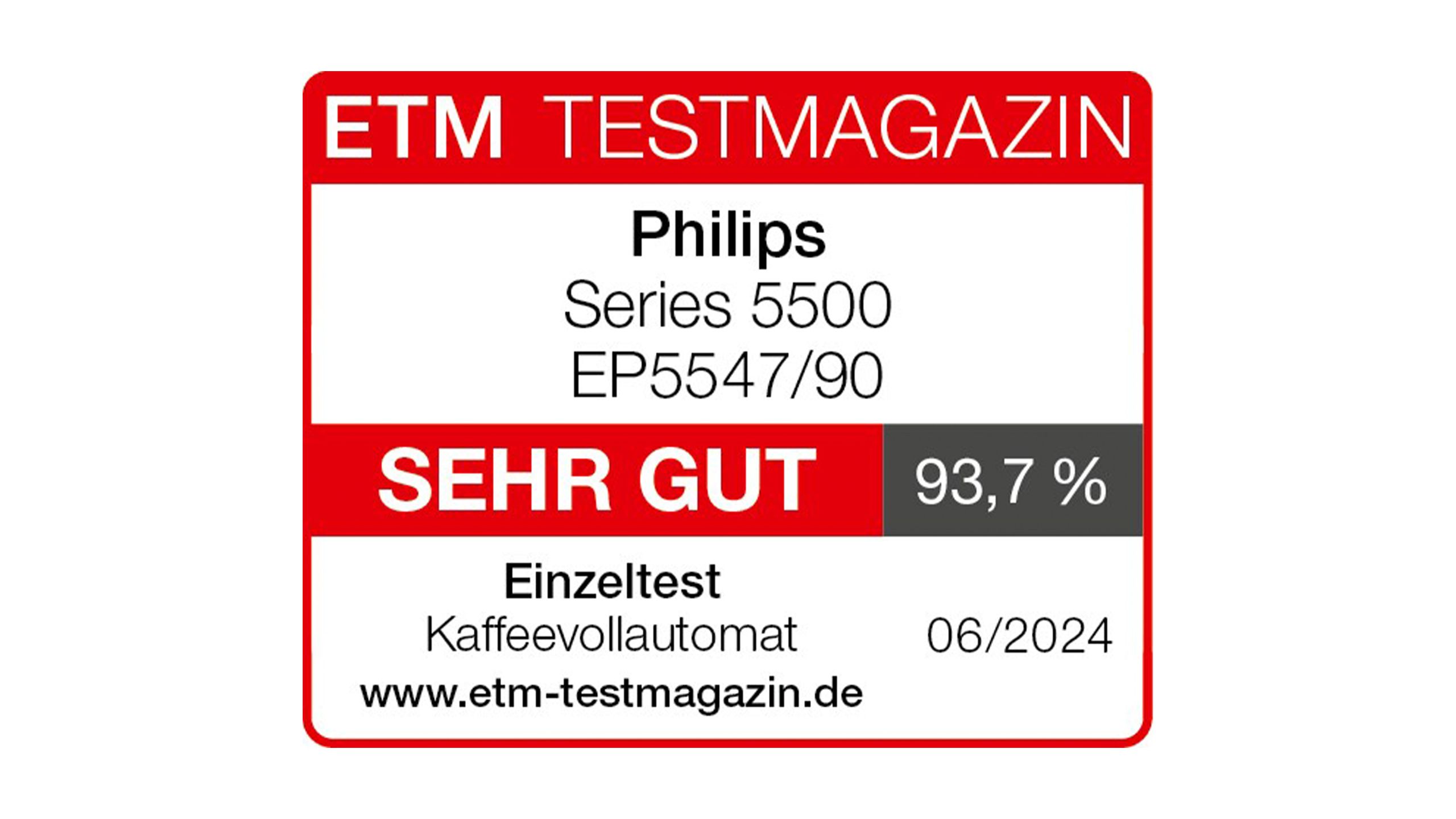 ETM Testmagazin award for Series 5500 EP5547/90 rated very good