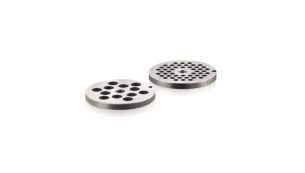 Hygienic stainless steel grinding discs (5mm and 8mm).