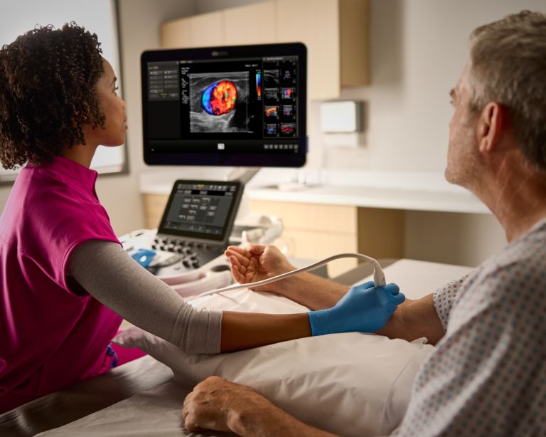 A clinician uses the EPIQ Elite GI Ultrasound system